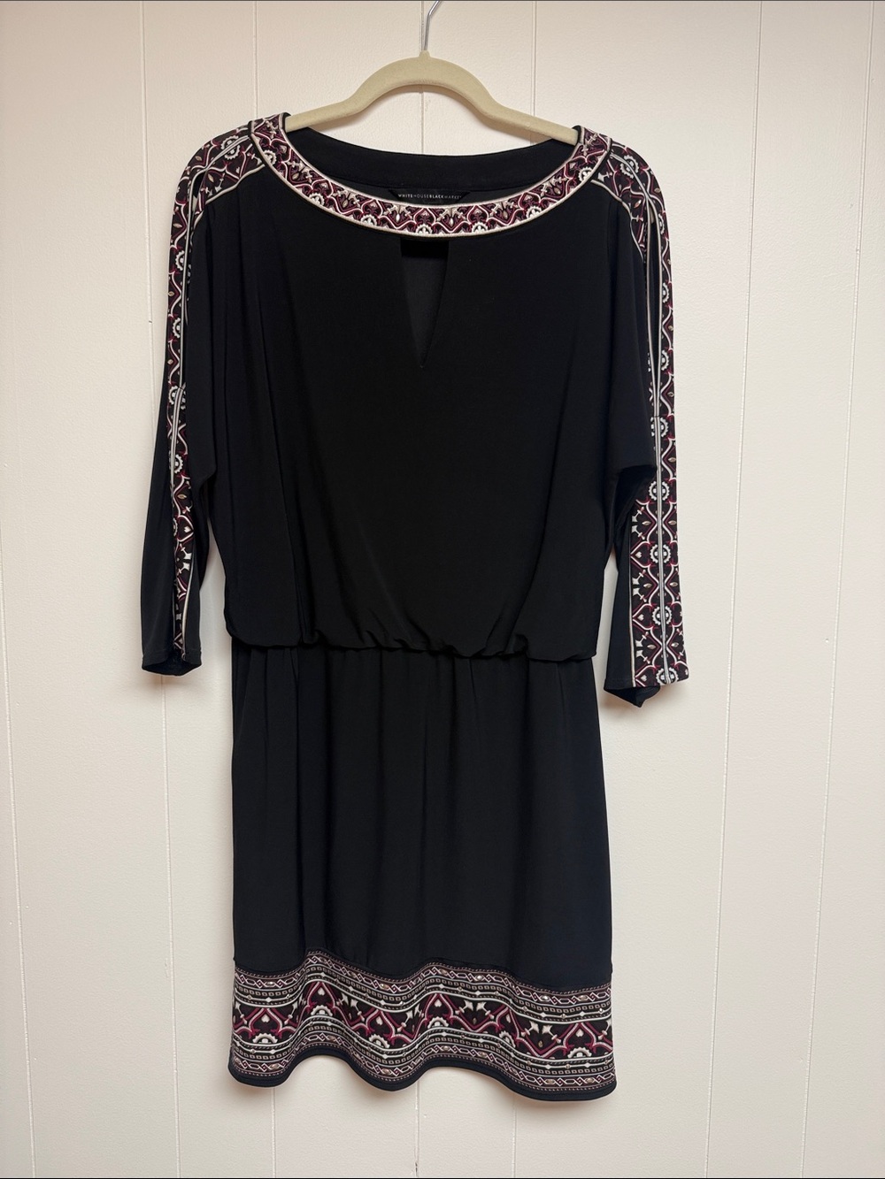 White House Black Market Black Dress with Burgundy & White Trim